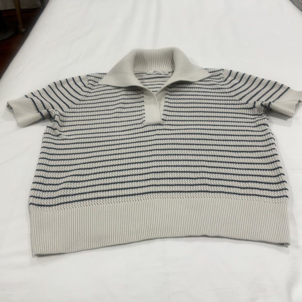 EUC Crochet Stitch Polo Sweater | color: Marshmallow - Picture 4 of 9